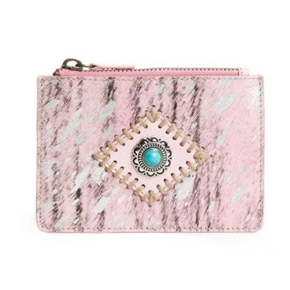 Myra Pink Eye of the Goddess Hair-On Leather Wallet Card Holder S-11368